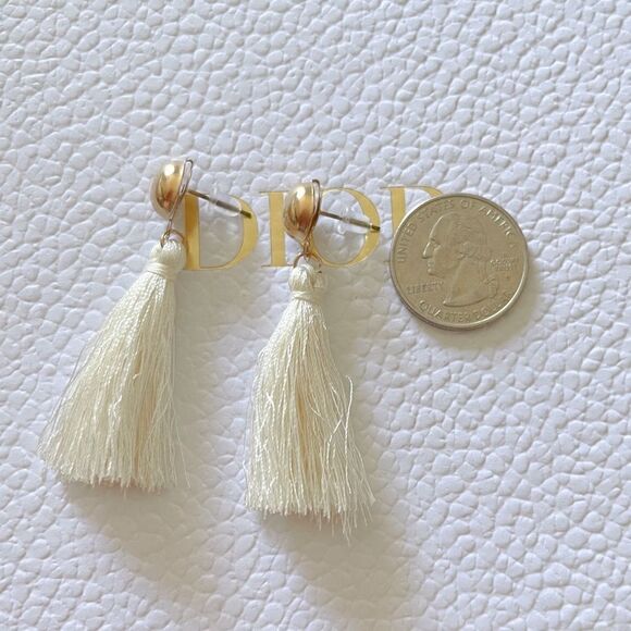 White and Gold Tassel Earrings - Picture 3 of 3